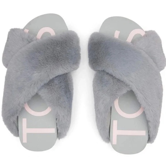 Toms Susie Eva Cross-Over Slippers Grey Plush Faux Fur House Bedroom NIB - Picture 5 of 8